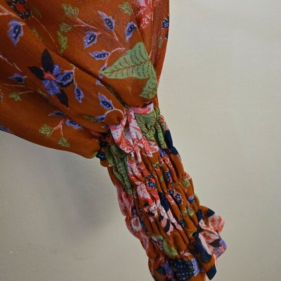 Anthropologie Floral Chiffon Blouse Ruffled Neckline Metal Buttons Size XXS - Picture 9 of 13